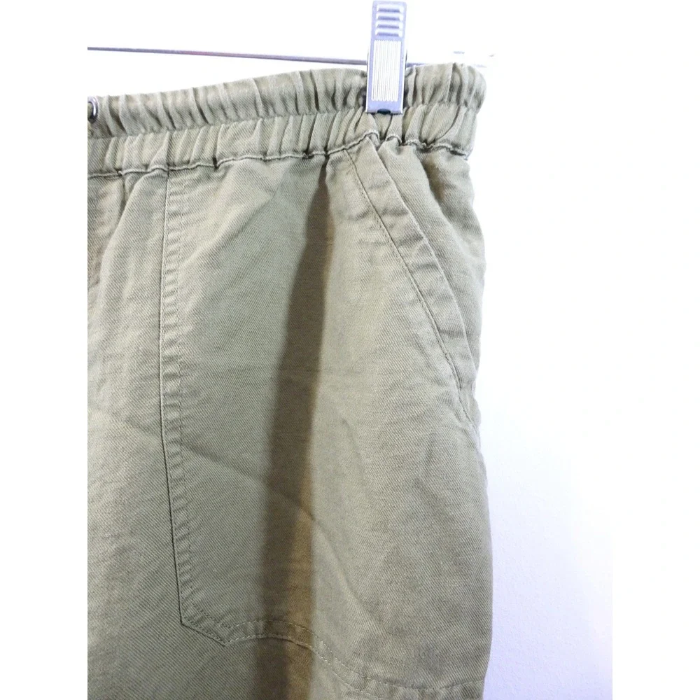 Quince Olive Green Linen Blend Drawstring Elastic Waist Patch Pocket Pants L